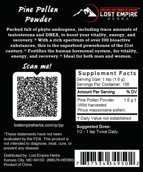 New Pine Pollen Powder Back Label